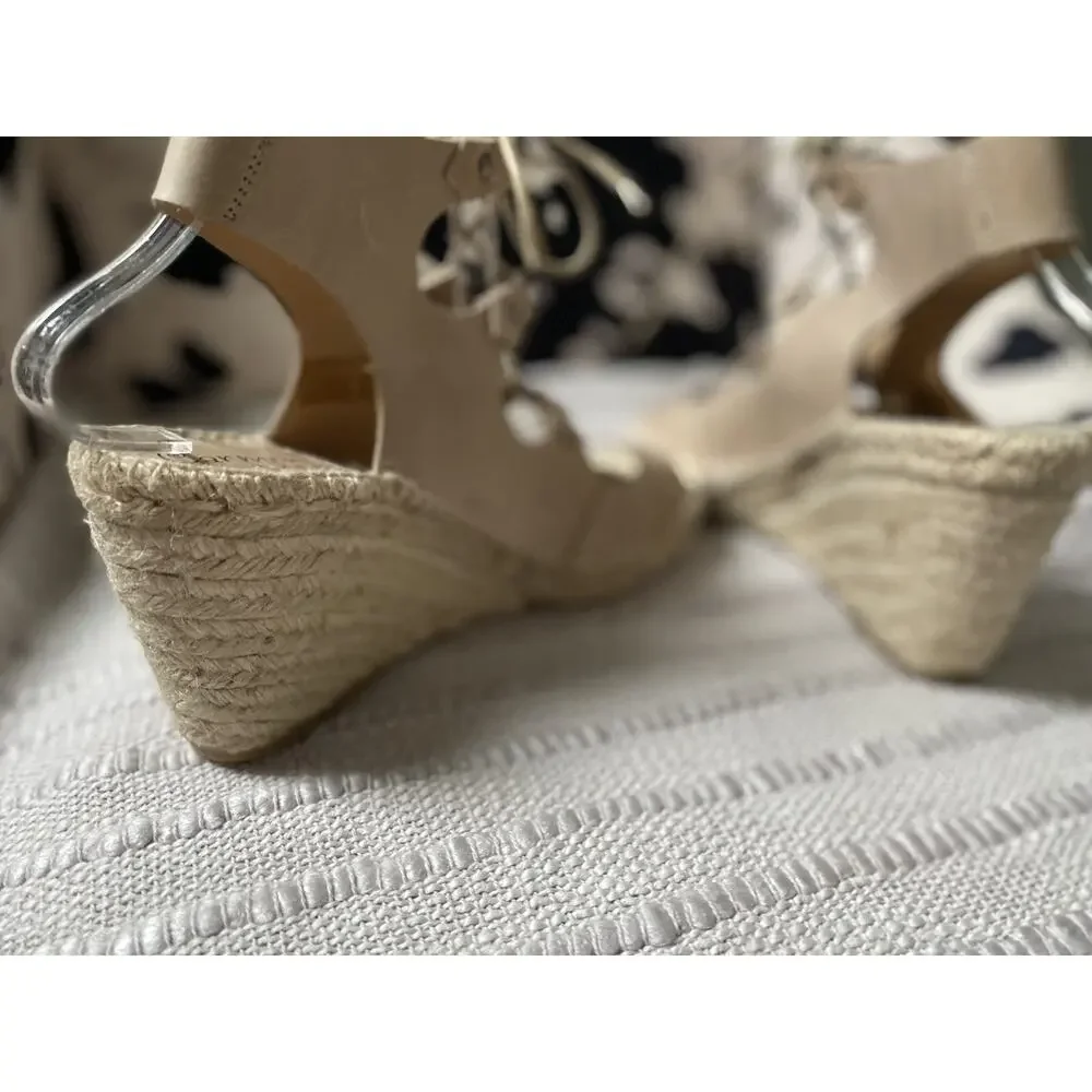 Carmen Saiz Anthropologie Leather Espadrille Wedge‎ Sandals Tie~38. US 7.5- 8